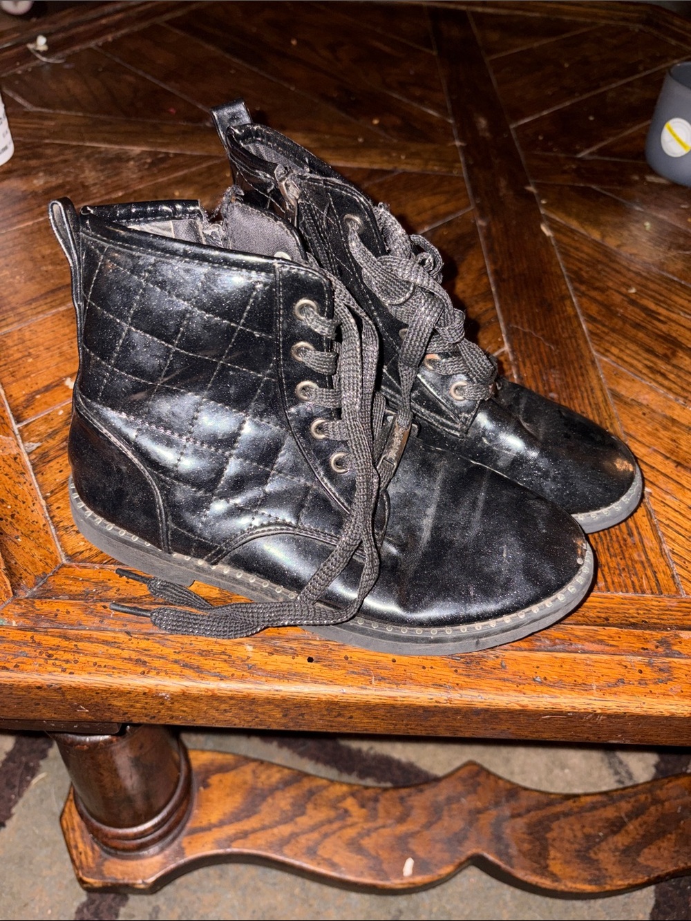 Tahari Black Quilted Lace-Up Ankle Boots for Kids